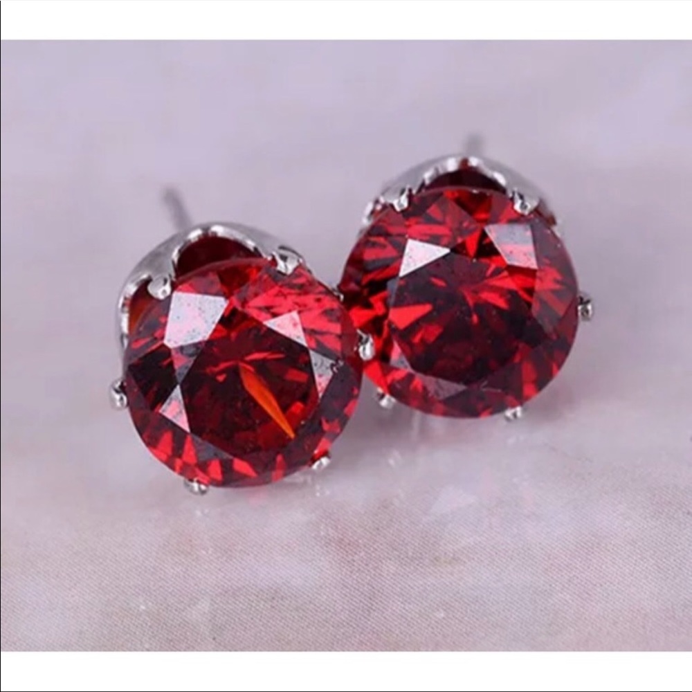 💖 Hypoallergenic Stainless Steel Cubic Zirconia Garnet Earrings 10mm NEW